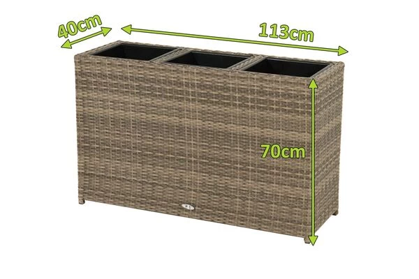 Ploß Rabida Pflanzgefäß, Champagner-meliert, Polyrattan, 113x40x70 Cm, Mit 3 Kunststoffeinsätzen 7 Ploß Rabida Pflanzgefäß, Champagner-meliert, Polyrattan, 113x40x70 Cm, Mit 3 Kunststoffeinsätzen – Bild 5