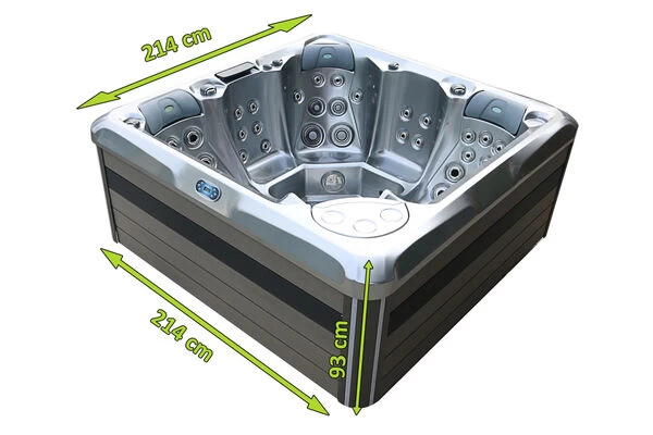 Outtech Steel Art Aries Whirlpool, Grau/schwarz, 214x214x93 Cm / 1000L, 5 Pers., LED Corner Light, LCD Balboa Anzeige, WIFI READY 7 Outtech Steel Art Aries Whirlpool, Grau/schwarz, 214x214x93 Cm / 1000L, 5 Pers., LED Corner Light, LCD Balboa Anzeige, WIFI READY – Bild 5