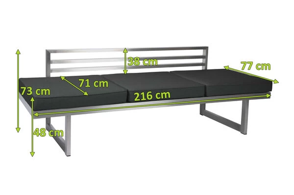 STERN New Holly Dining-Bank/Liege, Silbergrau, Edelstahl, 216x77x73 Cm, Inkl. Polster Schiefergrau 7 STERN New Holly Dining-Bank/Liege, Silbergrau, Edelstahl, 216x77x73 Cm, Inkl. Polster Schiefergrau – Bild 5