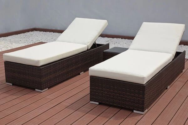 OUTFLEXX 2er-Set Sonnenliegen, Braun Marmoriert, Polyrattan, Je 200x70x45cm, Mit Beistelltisch 8 OUTFLEXX 2er-Set Sonnenliegen, Braun Marmoriert, Polyrattan, Je 200x70x45cm, Mit Beistelltisch – Bild 6