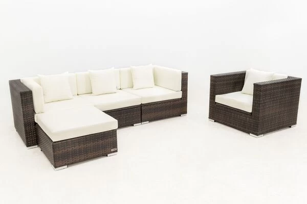 OUTFLEXX Loungemöbel-Set, Braun Marmoriert, Polyrattan, 5 Pers, Wasserfeste Kissenbox 10 OUTFLEXX Loungemöbel-Set, Braun Marmoriert, Polyrattan, 5 Pers, Wasserfeste Kissenbox – Bild 8